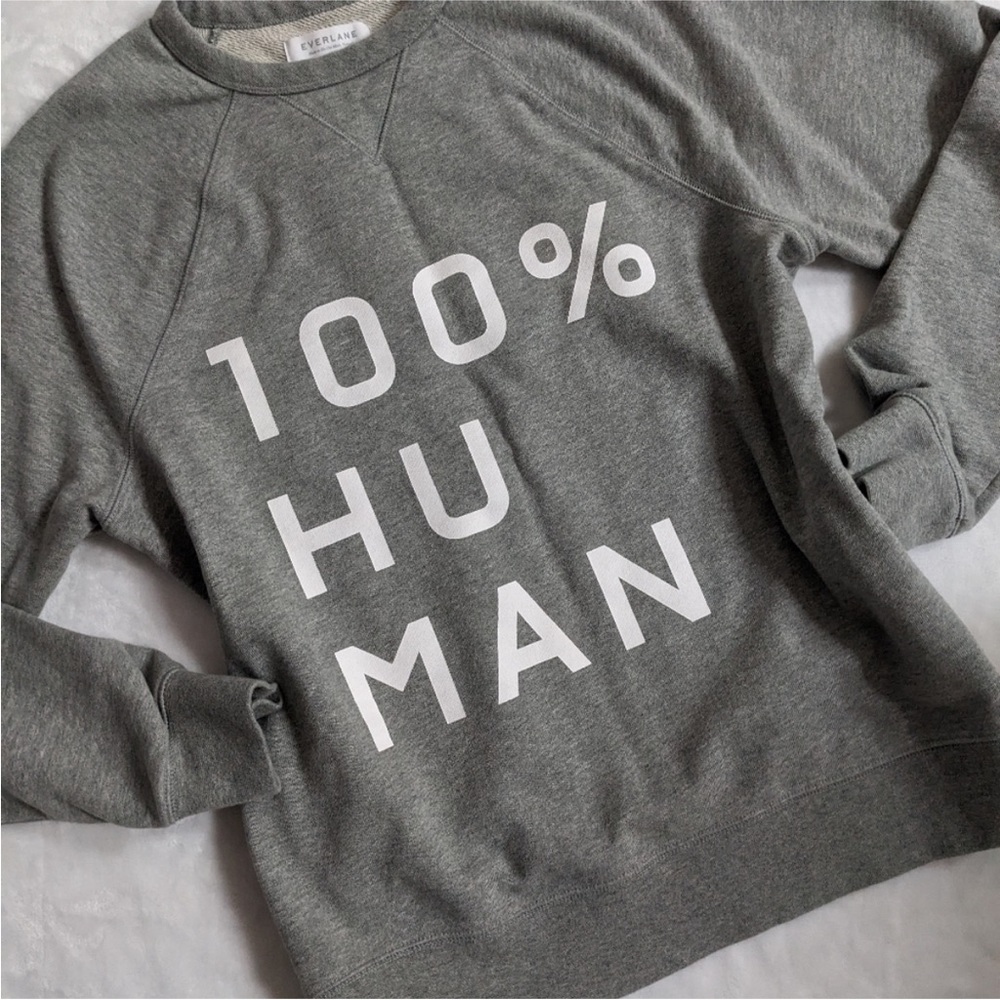 Everlane Typography Gray and White 100 % Human Crew Neck Sweatshirt